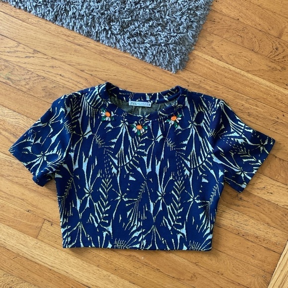 Zara Tops - Zara Crop Top Embellished Stretch Navy Blue Size Small